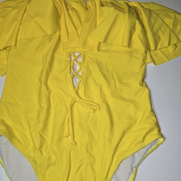 Yellow Ruffled Womans One Piece Swimsuit - Picture 2 of 5